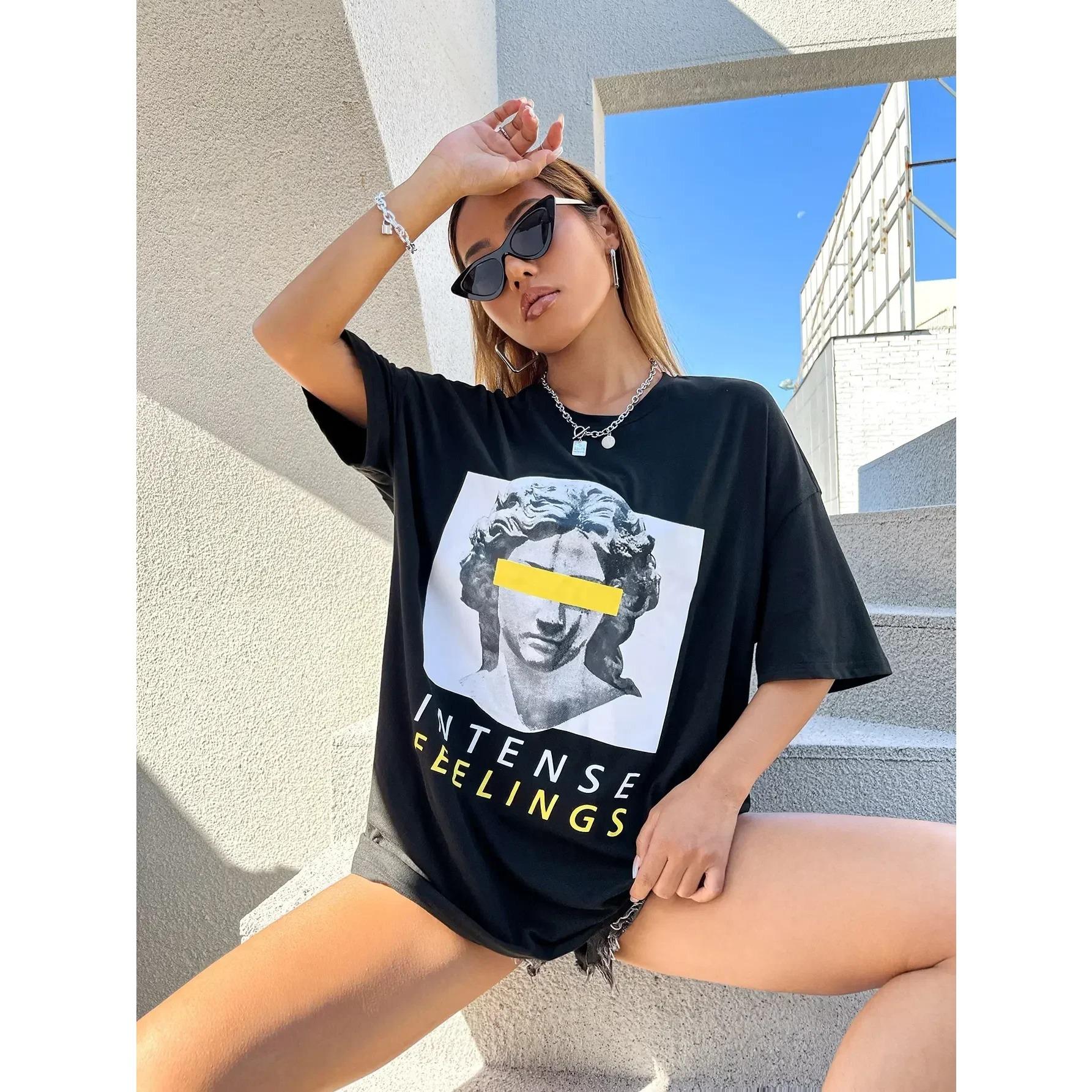 

Intense Feelings Drop Shoulder Tee Футболки Женские Свободные Высококачественные Уличные Хип-Хоп Топы Y2k Большие Топы Мужские Футболки 3XL