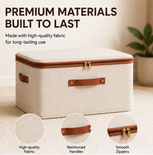 Heavy-duty hard-shell zipper storage organizer with a lid, suitable for storing household clothes and toys