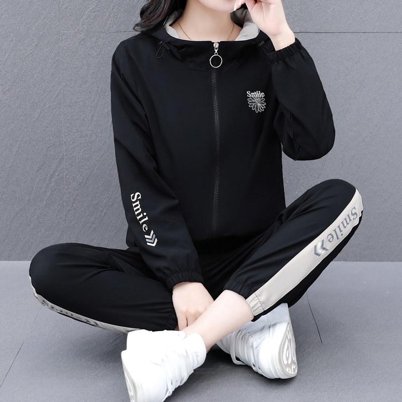 

Осенне-зимний повседневный спортивный костюм для женщин, Осенний стиль, Комплект женской одежды для бега для женщин, Комплект из двух предметов XXL чёрный