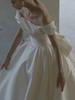 Princess Style Wedding Dress 2026 New Vintage Satin Long Tail Floor Length White Bride Small Size One Shoulder Strap