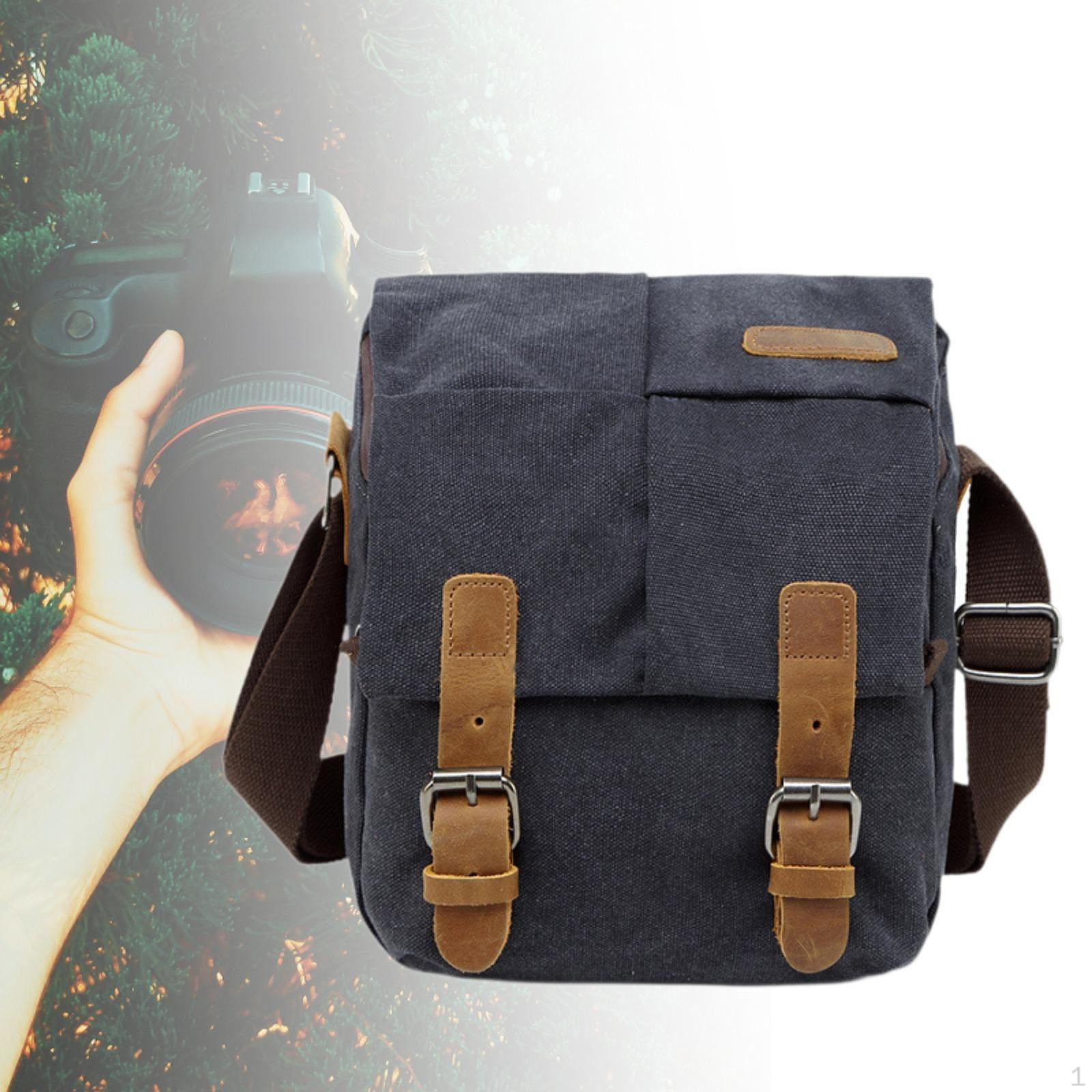 

Men Canvas Camera Messenger Bag Sturdy for Tablet Phone Multipurpose 18x16x21cm with коричневий