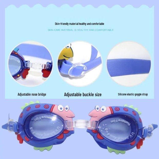 Kids' Pink Cartoon Anti-Fog Swim Goggles - Waterproof, HD Vision for Toddlers