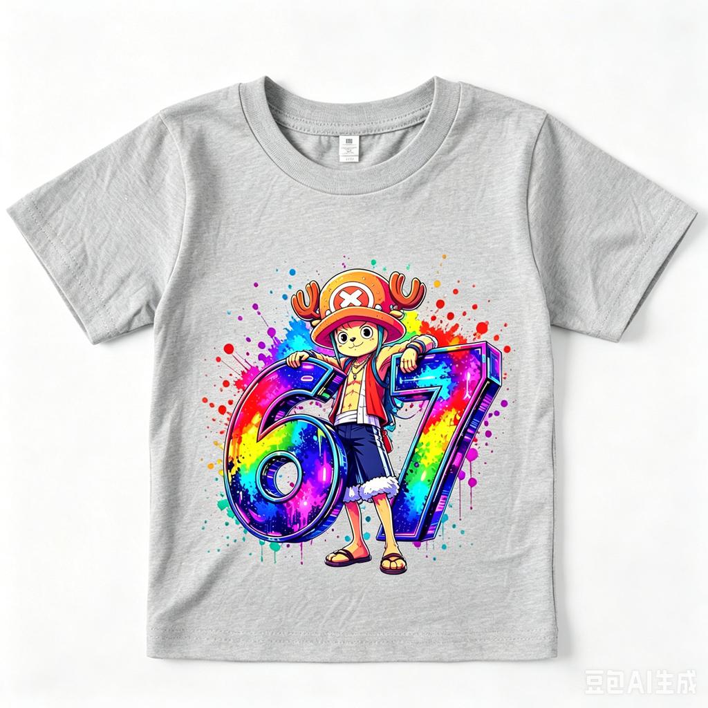 One Piece Tony Tony Chopper 67 Printed Cotton T Shirt Casual Short Sleeve Tee for Kids Boys Girls