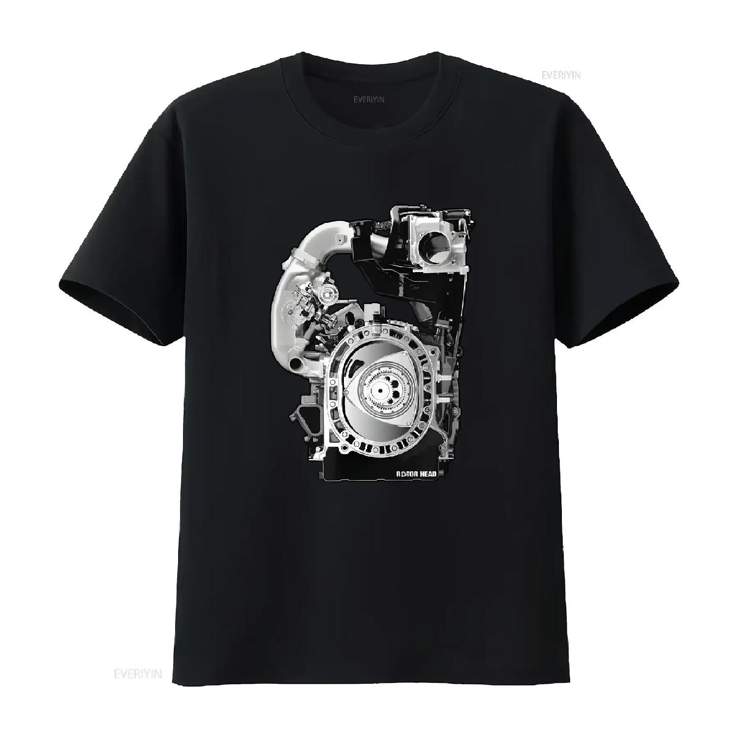 Rotary Engine  T Shirt vintage Washed homme designer clothes Versatile Soft streetwear fashion graphic Slightly Stretched S чёрный