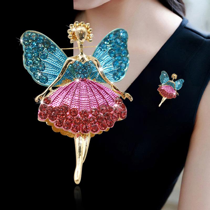 

Korean Style Cute Rhinestone Angel Girl Brooch for Women s Sweater or Coat синий