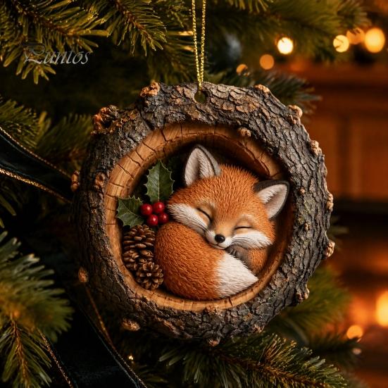 Acrylic Animal Ornaments Tree Hole Ornament, Owl Fox Raccoon Bird Hedgedog Holiday Decor Pendant Squirrel Pinecone Pendant, Seasonal Hanging