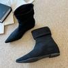 9013 Huiliya French 2025 Autumn and Winter New Flat Bottom Pointed Pleated Stacking Boots Skinny Boots Martin Boots Women's Shoes