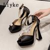 Fashion Liyke Sexy 13.5CM Super High Heels Platform Sandals Women Summer Fashion White Pearl Peep Toe Wedding Banquet Shoe Zapatos Mujer