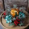 Door Wall Window Christmas Ornament Artificial Pinecone Candlestick Wreaths with Red Berries & Leaf Table Centerpiece