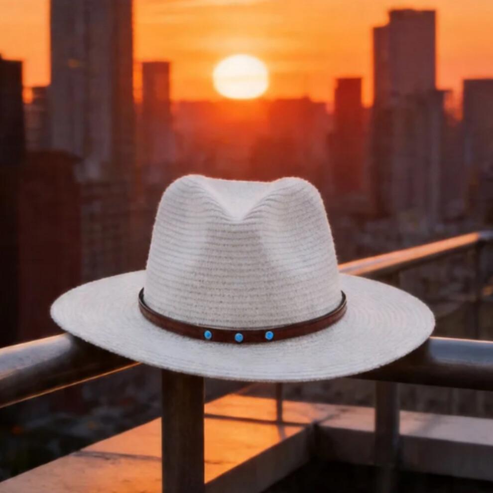 (Talla Única, Blanco) Sombrero de Paja Panama para Hombre, Sombrero de Sol de Ala Ancha Ligero de Verano para Playa al Aire Libre