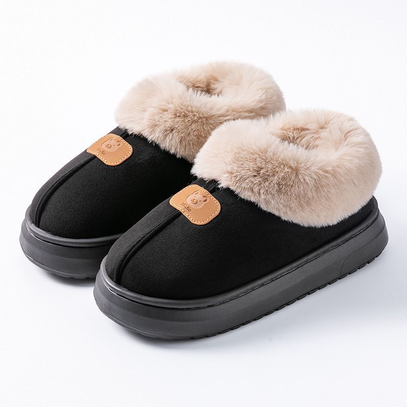 Baumwollpantoffeln mit Fersenpolster, Damen tragen hochgeschnittene Samt-Schnee-Stiefel mit dicker Sohle im Winter, und das Fell ist integriert, um zu Hause warm zu halten, Baumwollschuhe Herren