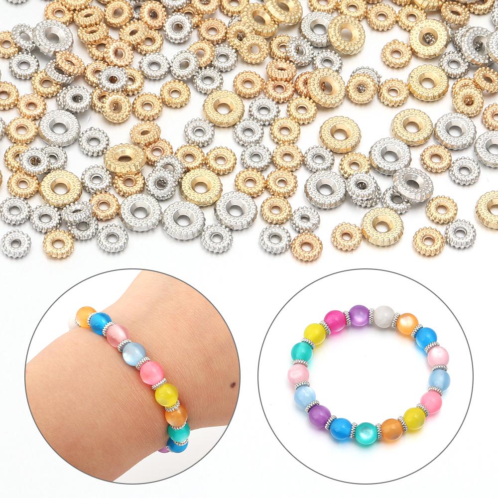 200pcs CCB Spacer Beads Flat Round Big Hole Loose Beads For Jewelry Making DIY Handmade Necklace Bracelet Accessories Findings