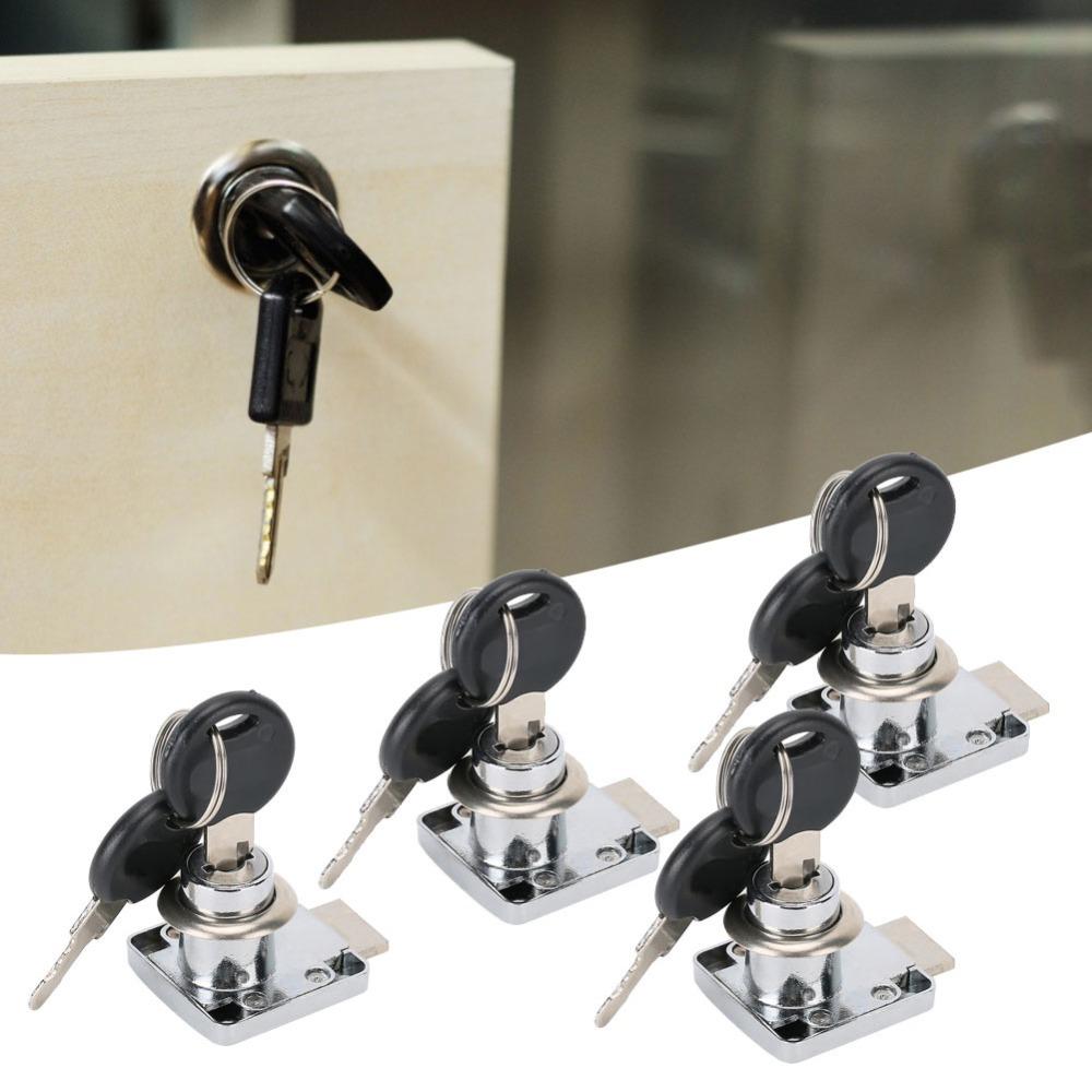 4pcs Durable Drawer Lock with Key Keyed Alike Cylinder Drawer Lock Security Cabinet Cam Lock Office
