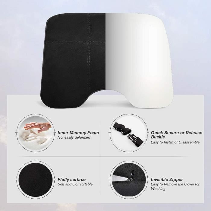 Coussin Appui-Tête - EASY EAGLE - Noir - Cuir Suédé - Mousse à Mémoire - Confort Optimal