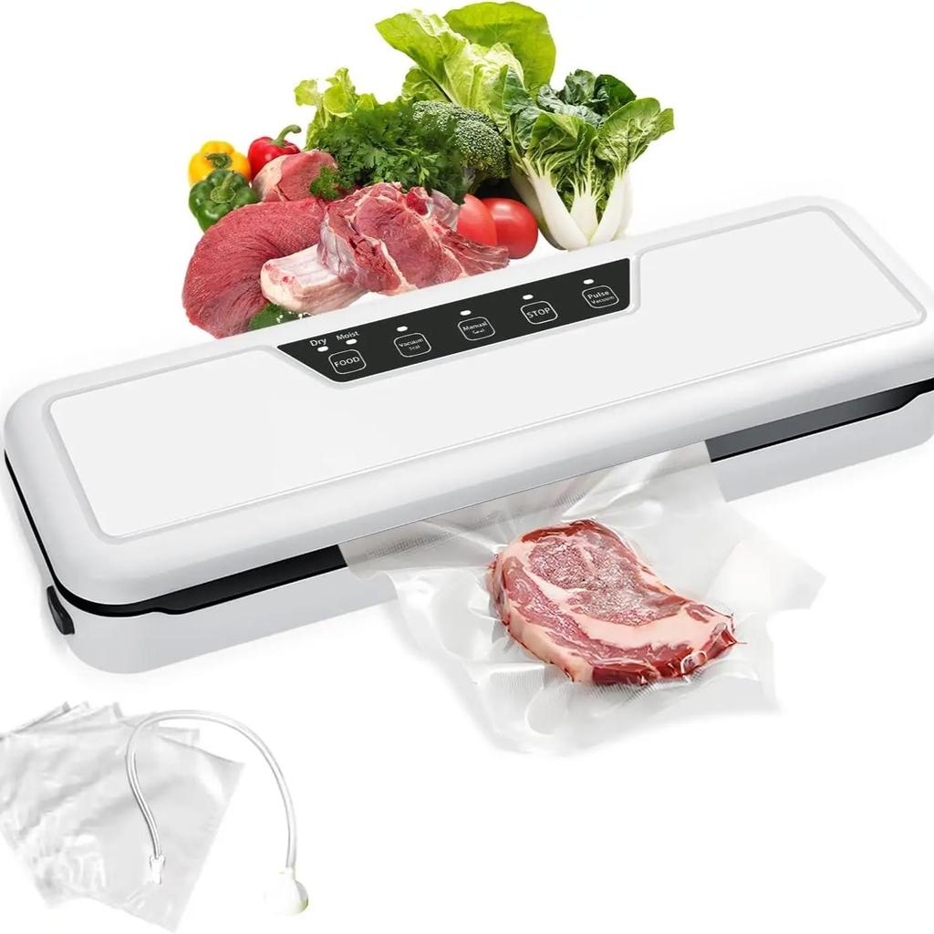 Vacuum Sealer MachineCompact Food Saver with Vacuum Sealer Bags Dry Moist Fresh Modes Air Sealing for Kitchen Food Storage White