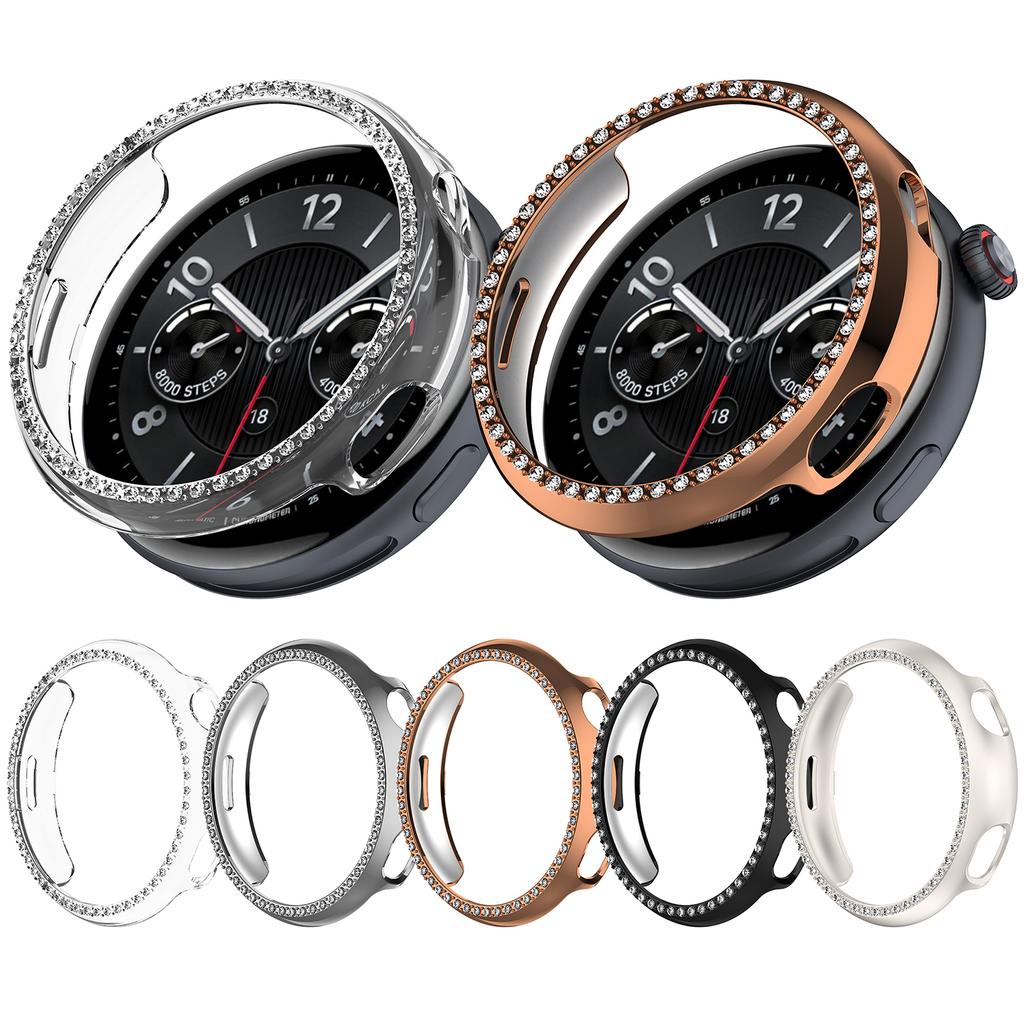 For vivo Watch 5 Clear Watch Case Rhinestone Decorative Hollow Design PC Watch Cover