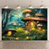 Forest Mushroom House Shining Firefly Decorative Background Cloth, Party Decoration Background Photo Props