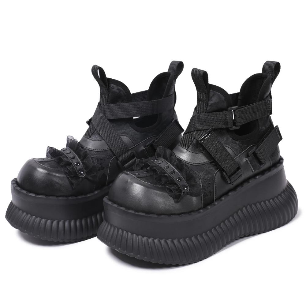 Women Thick Bottom High Top Dark Style Mary Jane Niche Lace Cross Sweet Cool Increased By Big Head Shoes