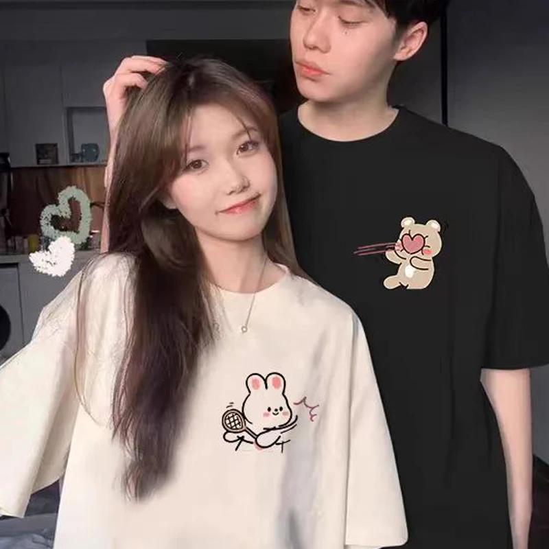 Summer Cartoon Tennis Rabbit Print Couple TShirts Tee For Unisex Unisex Casual Loose Short Sleeved Tshirts Top