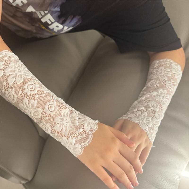 Elegant Lace Arm Sleeves For Women Delicate Floriferous Embroidery Guard Lightweight Breathable Gatherings