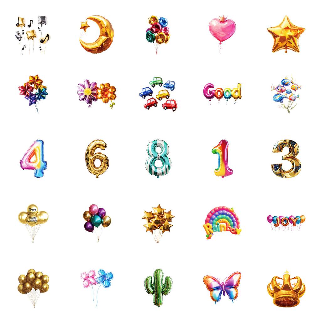 New 50 Colorful Aluminum Foil Balloon Waterproof Decorative Stickers Birthday Party Style Children's Reward Stickers
