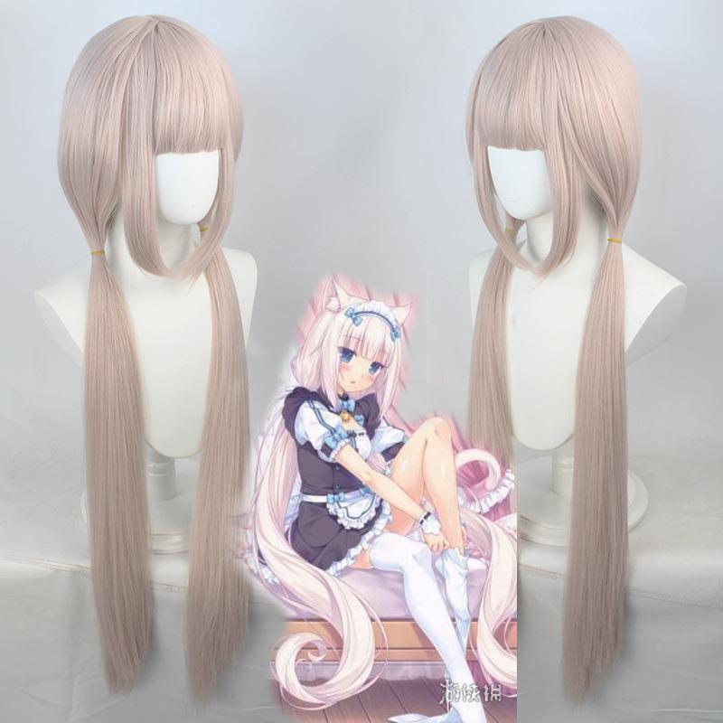 Anime Nekopara Cosplay Vanilla Chocola Cosplay Wig Long Pink/Brown Hair Nekopara Cosplay Chocola/Vanilla Wig Christmas Party Wig