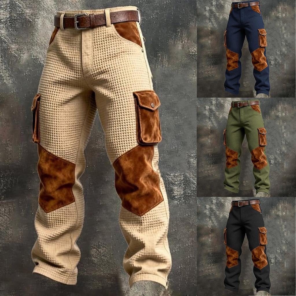 Men's Casual Retro Multi-pocket Cargo Pants And Men's Color-block Trousers