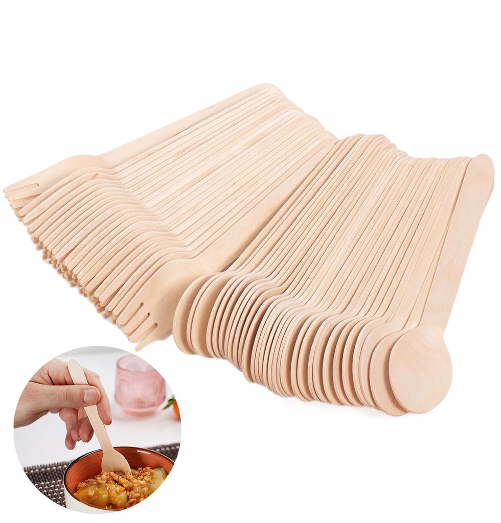 100/200pcs Disposable Wooden Fork and Spoon 14cm for Tasting Sampling Yogurt Ice Cream Dessert Forks Spoons Party Supplies TMZ