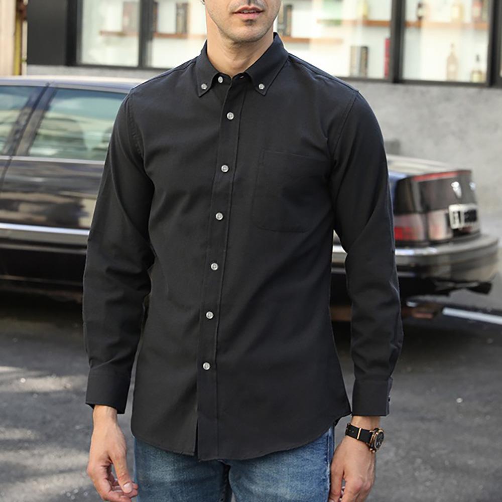 Cămașă Casual de Afaceri pentru Bărbați de Primăvară Toamnă, Material Oxford, Cămăși Culoare Solidă, Stil Simplu cu Nasturi, la Modă