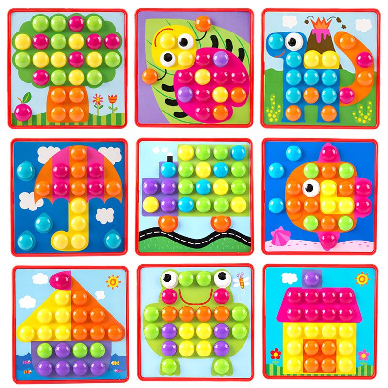 Children's Large Particle Button Art Board: Educational Hands-on Mushroom Nail Puzzle Toy for Kindergarten