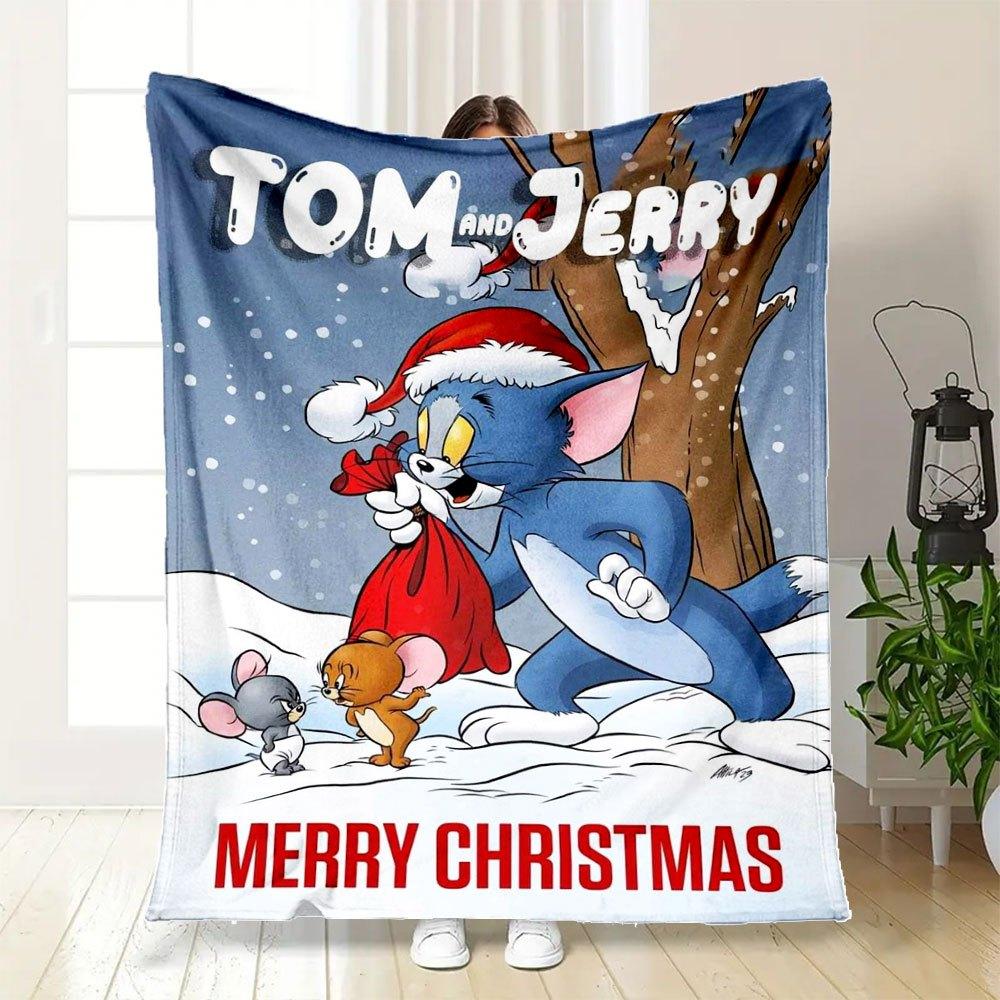 Tom and Jerry Christmas CardBlanket Flannel Throw Blanket for Sofa, Bed, Travel, Camping, Office
