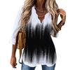 European American Women Printed Long Sleeve Shirt with Wave Collar Summer