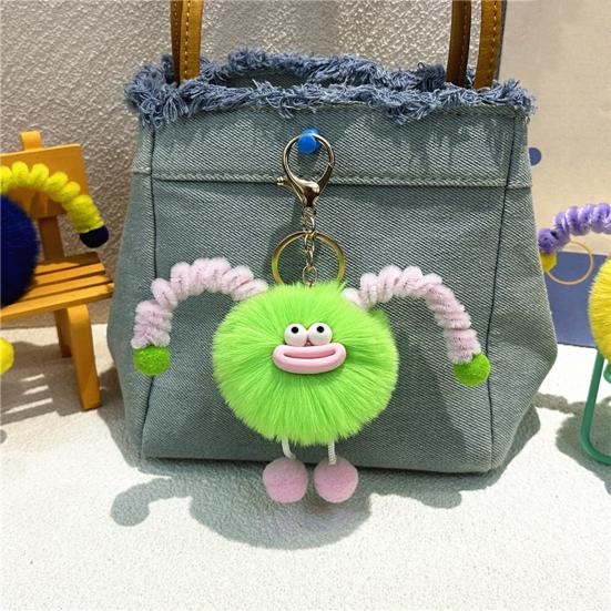 Schoolbag Accessories Sausage Mouth Creature Plush Keychain, Cartoon Fuzzy Ball Keyring Pendant, Stuffed Doll Toy Decorative Keychain for Handbags