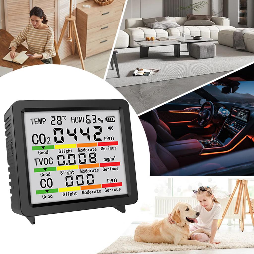 Indoor Air Quality Monitor TVOC Temperature Humidity CO CO2 Detection Portable CO2 Monitor for Home Cars Plants and Pets