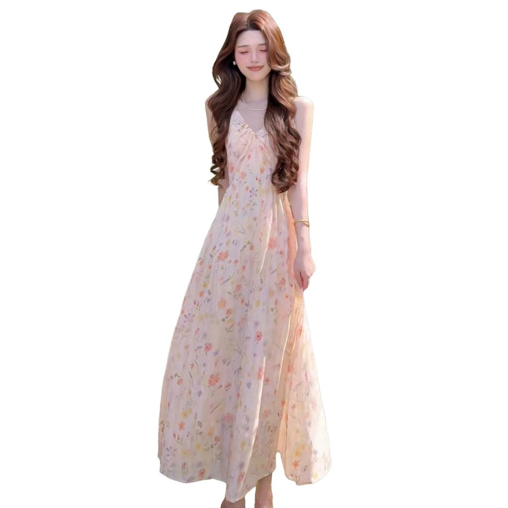 Beautiful temperament French floral suspender dress 2026 new model this year popular vacation beautiful long skirt women's summer