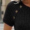 Spring Summer New Women's Knit Short Sleeve T-shirt, European American Style Crew Neck Button Design Slim Fitted Tops