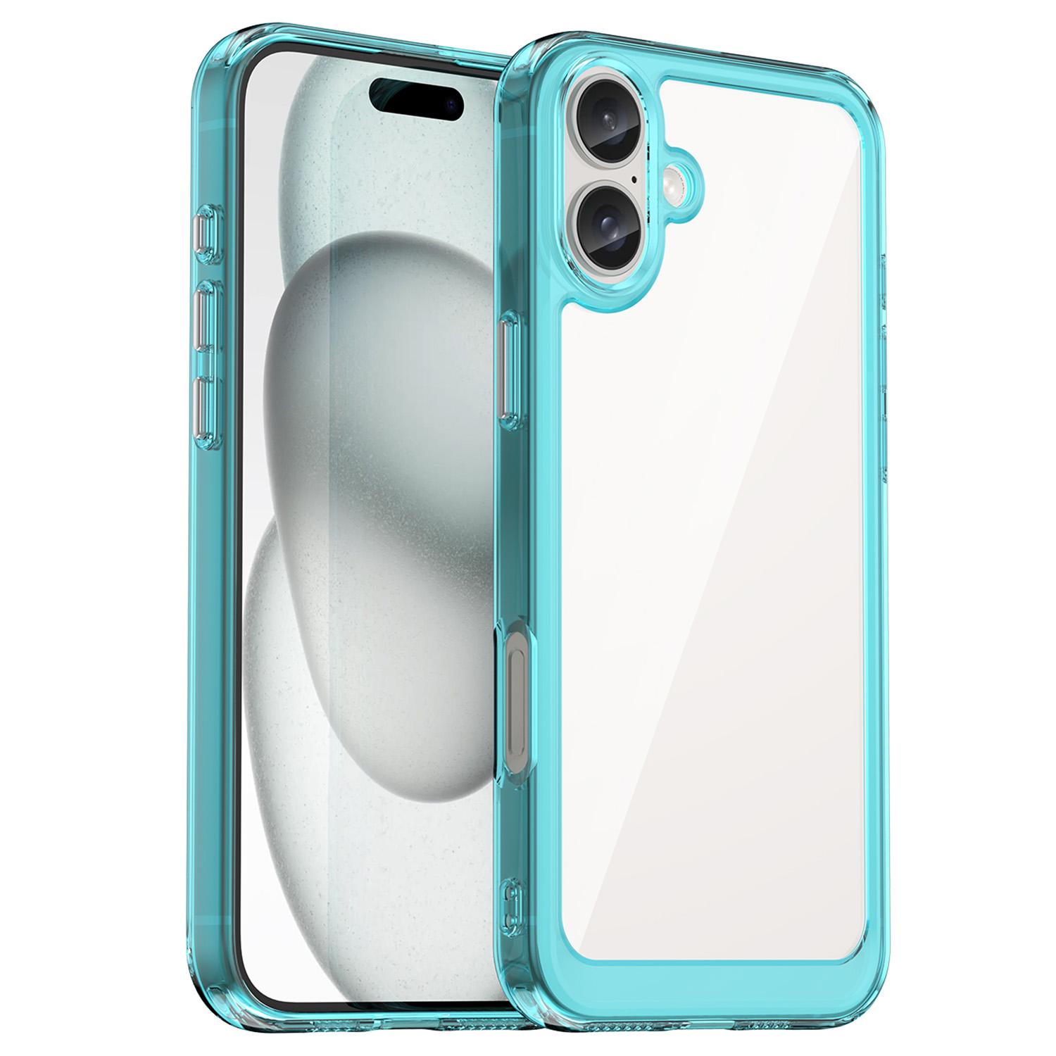 

For iPhone 16 Case TPU+Acrylic Phone Cover Anti-Scratch Protective Transparent Blue