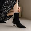 Women's High-heeled Short Boots Spring and Autumn Pointed-toed Thin-heeled Simple Large-size Short Boots