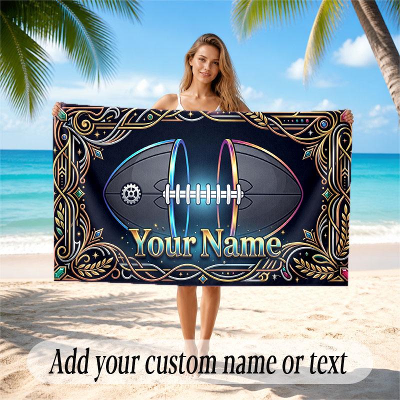 American Football Theme Beach Towel Personalized Custom Name & Text Soft Quick Dry Beach Towel for Swimming Travel