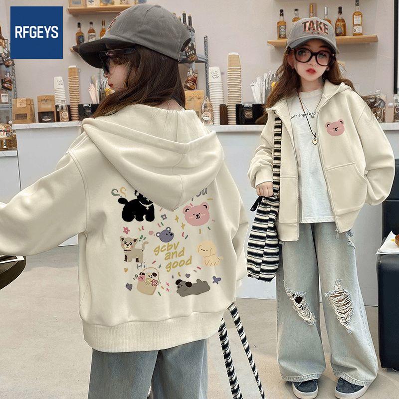 

Girls Fleece-Lined Hooded Sweatshirt - Stylish Autumn/Winter Zip-Up Jacket 170 cm