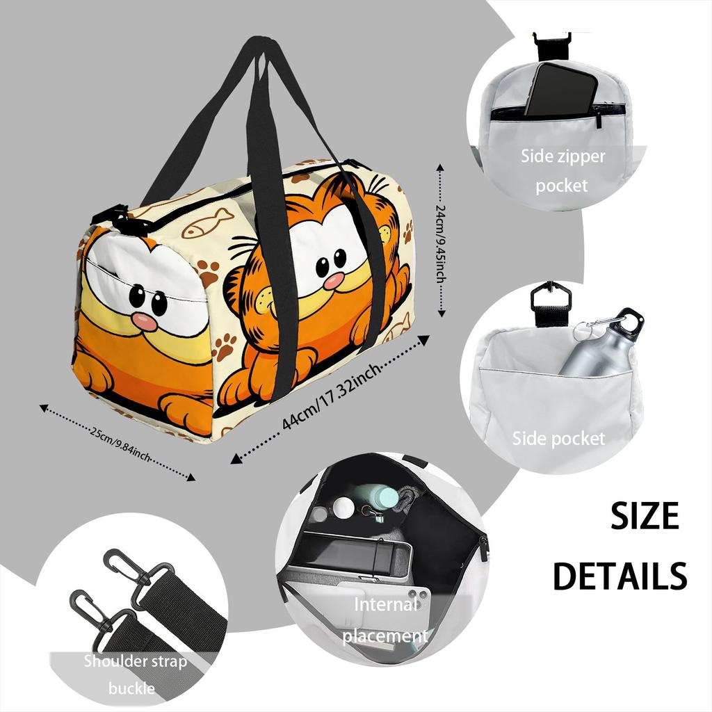 Garfield Cartoon Duffel Bag Large Capacity Travel Gym Bag with Multiple Pockets, Overnight Weekender Bag for Weekend Getaway