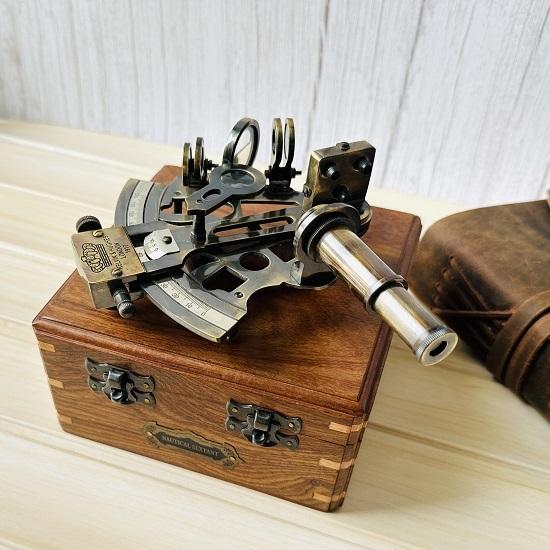 Brass Nautical Sextant  J Scott Replica with Hardwood Box Marine Instrument