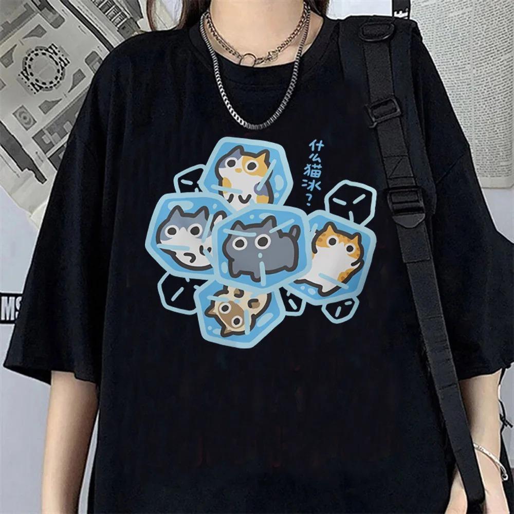 What Cat Ice Is Funny Fun Cat T Shirt Summer Pure Loose Gray Short Sleeved T-shirt Men Women Tees Couple Tops