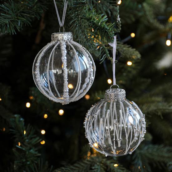 Christmas Ball Ornament Faux Pearls Tree Decoration Festive Hanging Baubles with Rope Home Store Decor
