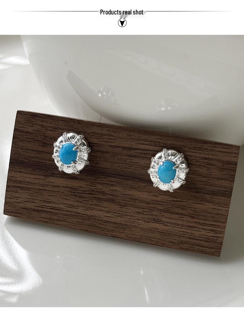 S925 Sterling Silver Turquoise Necklace & Earring Set in Designer Stackable Style