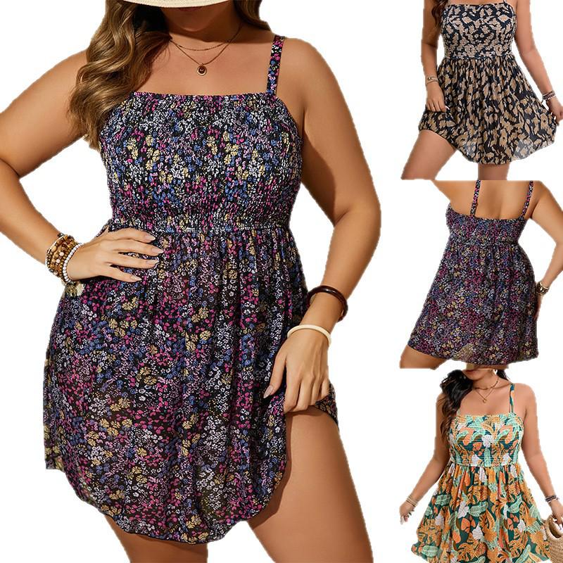 2026 Plus Size European & American Digital Print Skirted Bikini with Tummy Control & Slimming Split Design