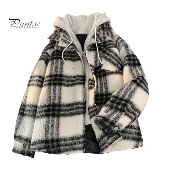 

Мужская куртка с капюшоном, имитация двух частей, клетчатый узор, застежка-молния на пуговицы, пальто в уличном стиле, свободный крой, верхняя одежда XL