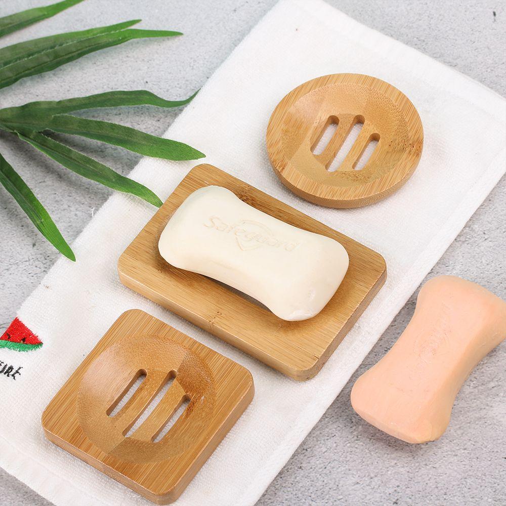 Bamboo Wooden Soap Tray Bathroom Drainer Dishes Wash Shower Soap Holder Durable Square Round Bamboo Box Drain Storage Box