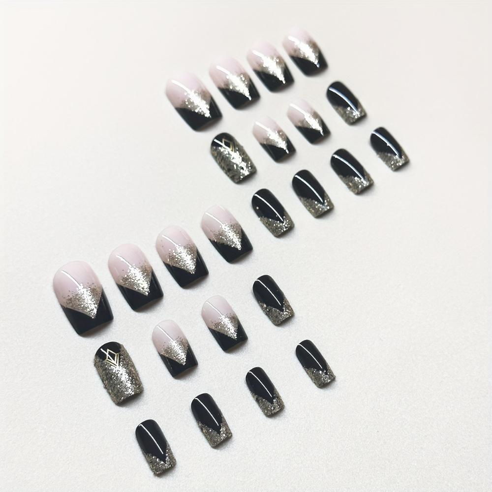 Black Gold Sweet and Cool Spice Girl Press Fake Nails 1 Box of 24 Pieces 1 Nail File 1 Double Sided Tape