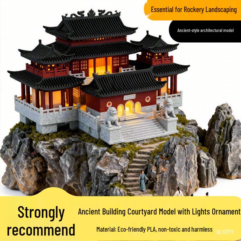 Chinese Rockery Pavilion bonsai Aquascape Model Burgundy Side Pavilion